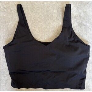 Black Longline Sports Bra 2X Plus Size V Neck Wireless Yoga Gym Stretch